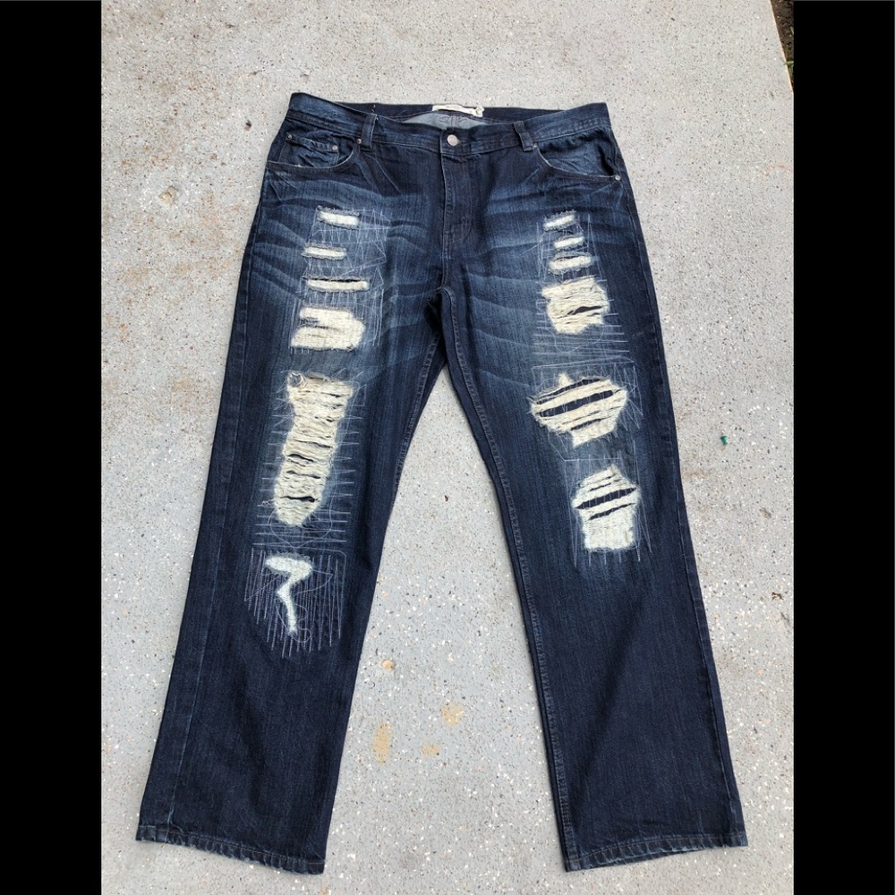 Akademiks Jeanius Distressed Blue Size 40x40